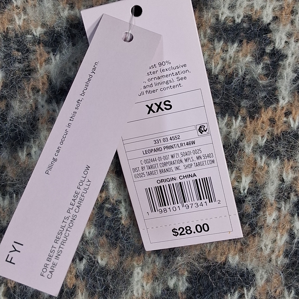 Wild Fable NWT XXS Fuzzy Leopard/Animal Print Crew Sweater - Picture 2 of 9